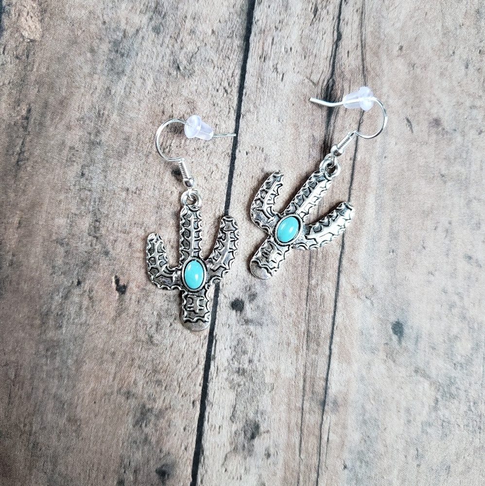Silver cactus earrings